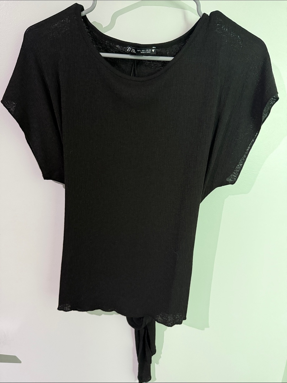 Zara Black Short Sleeve Tie-Back Top